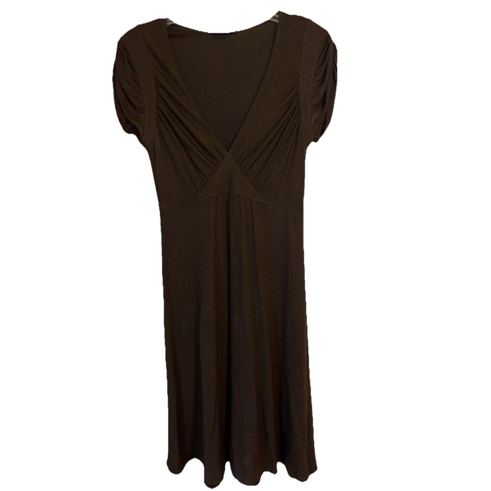 Theory Women’s Wool Blend Brown Midi Dress Size Med Short Sleeve